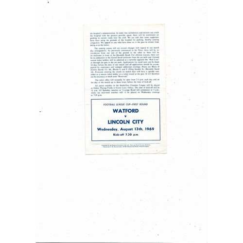 Watford v Bohemians (Czech) Friendly Football Programmes 1969/70