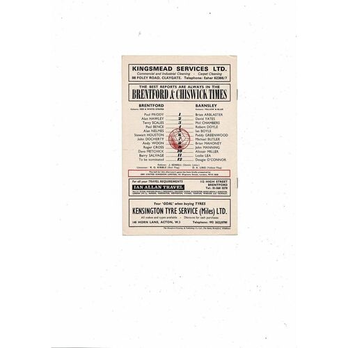 1973/74 Brentford v Barnsley Football Programme