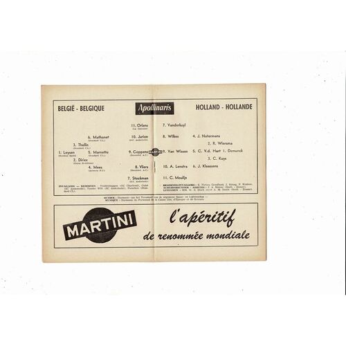 1958 Belgium v Netherlands International Friendly Football Programme