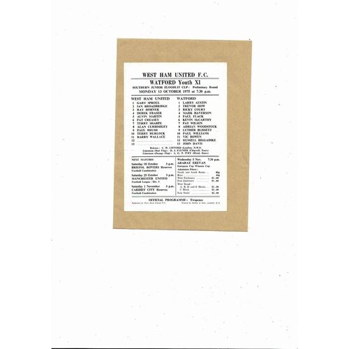 West Ham United v Arsenal Football Combination Football Programme 1974/75
