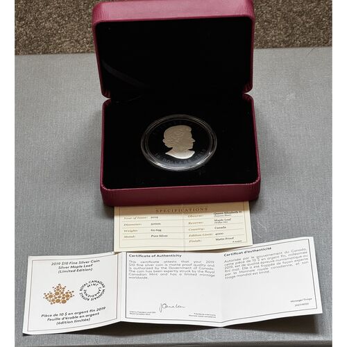 2019 2oz pure silver rhodium plated special edition maple leaf coin