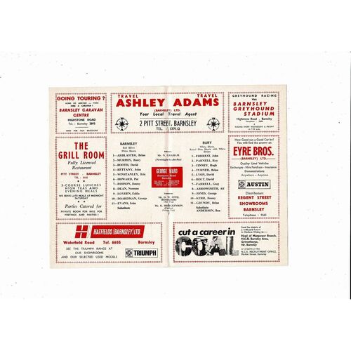1969/70 Barnsley v Bury Football Programme