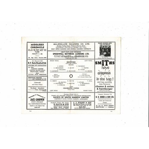 1963/64 Brentford v Colchester United Football Programme