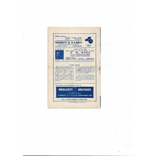1952/53 Shrewsbury Town v Swindon Town Football Programme