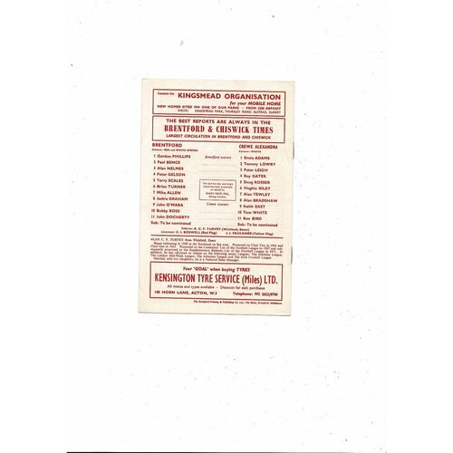 1971/72 Brentford v Crewe Alexandra Football Programme