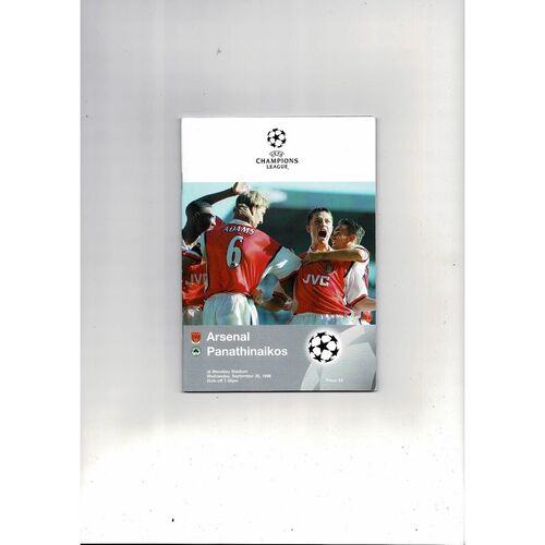 Arsenal v Panathinaikos Champions League Football Programme 1998/99
