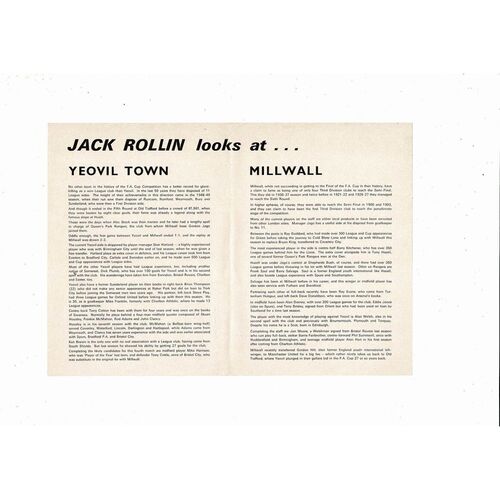 Yeovil Town v Millwall FA Cup 1st Round 2nd Replay Football Programme 1975/76 @ Aldershot