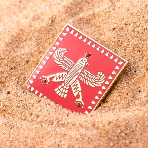 Badge. The Persian Falcon. Deep Red with 3 Red Stones. Original Pattern.