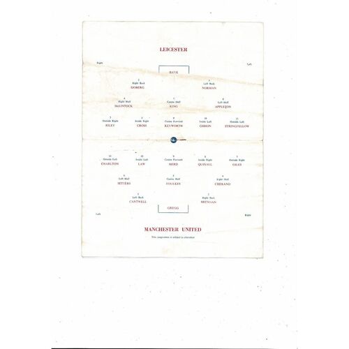 1962/63 Leicester City v Manchester United Pirate Football Programme 16th April