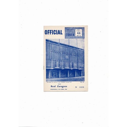 1966 Leeds United v Real Zaragoza UEFA Fairs Cup Semi Final Football Programme April