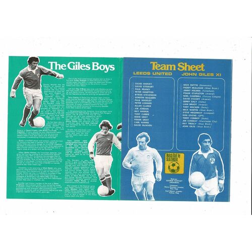 Leeds United v John Giles X1 Paul Madeley Testimonial Football Programme 1976/77
