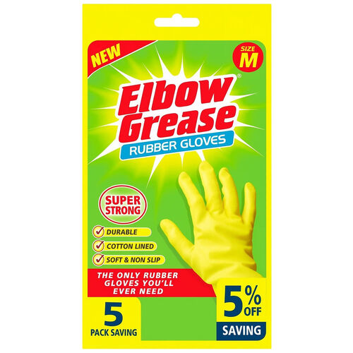 Elbow Grease Super Strong Rubber Glove Medium Pack of 5