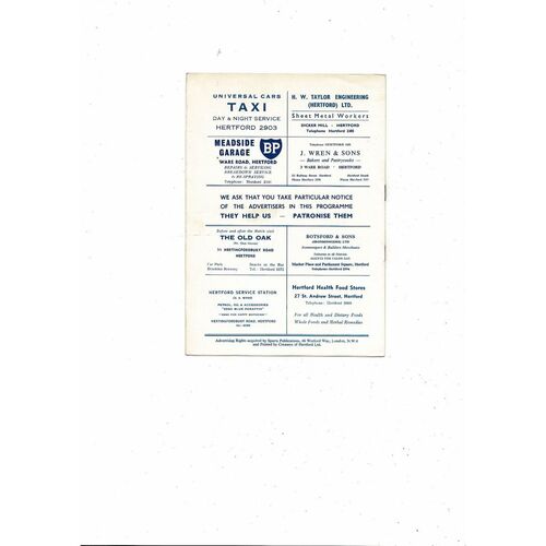 1964/65 Hertford v Hemel Hempstead Athenian League Memorial Shield Programme