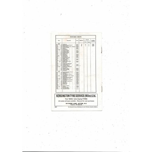 1969/70 Brentford v Southend United League Cup Replay Football Programme