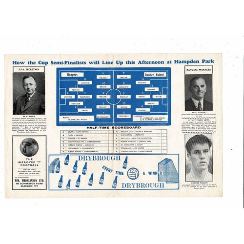 1963 Rangers v Dundee United Scottish Cup Semi Final Football Programme