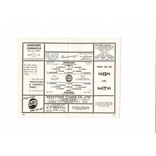 1956/57 Brentford v Watford Football Programme