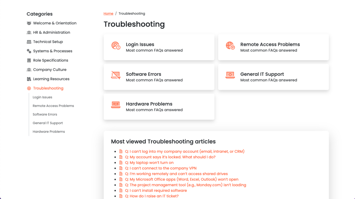 A screenshot of a web page showing IT support documentation in a knowledge base