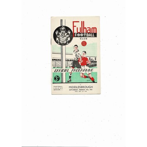 1950/51 Fulham v Middlesbrough Football Programme