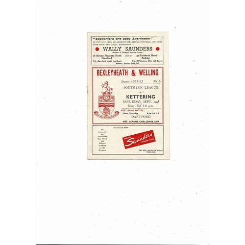 1961/62 Bexleyheath & Welling v Kettering Southern League Football Programme