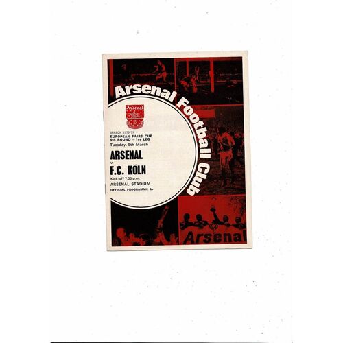 Arsenal v Koln Fairs Cup Football Programme 1970/71