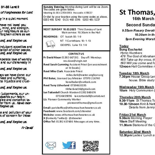 Pew Sheet | The Parish of St Thomas, Exeter