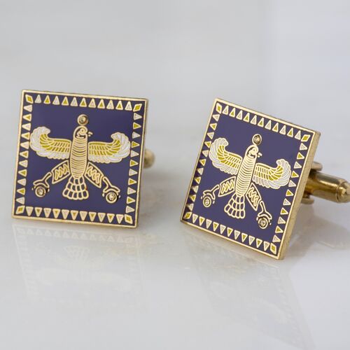 Cufflinks. The Persian Falcon. Purple with 3 Yellow Stones.