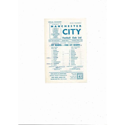 Manchester City v Stoke City Central League Football Programme 1966/67