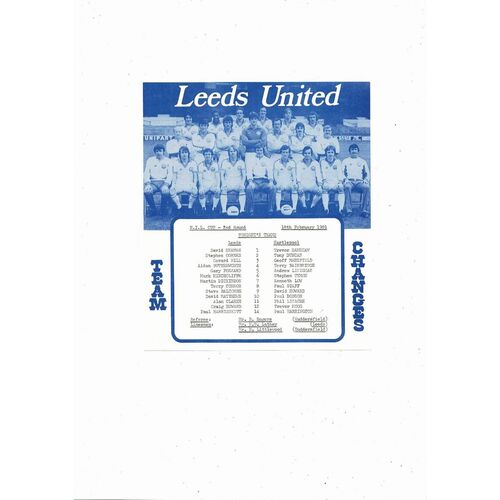 Leeds United v Hartlepool Northern Intermediate League Programme 1980/81