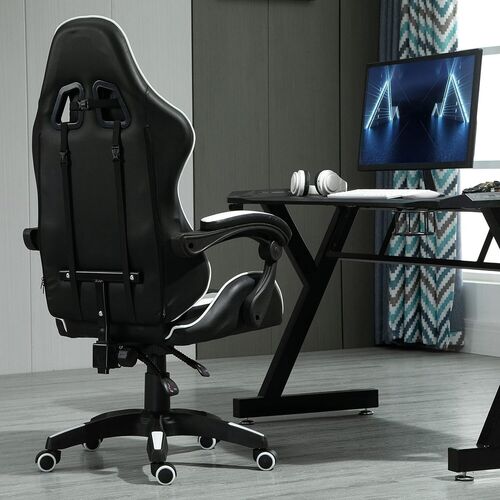 mcc direct Swivel Faux Leather Office Chair Racing Sports Gaming Tilt Computer Desk Chair with Headrest & Lumbar Cushion A