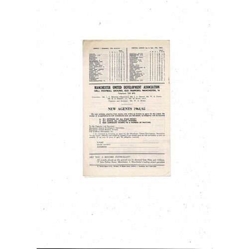 Manchester United v Wolves Central League Football Programme 1964/65