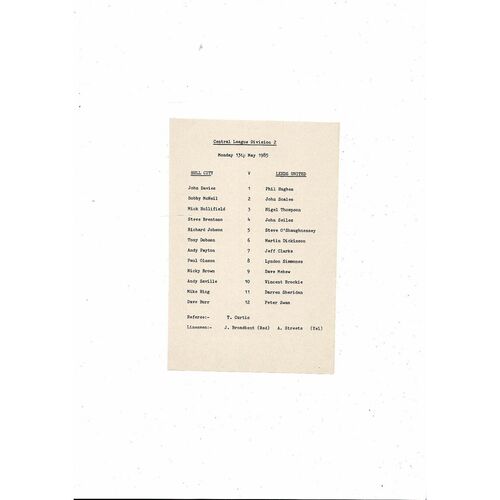 Hull City v Leeds United Central League Football Programme 1984/85