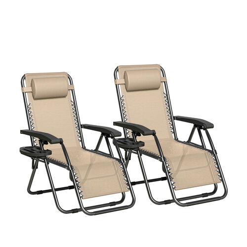 mcc direct Zero Gravity Reclining Chair Set of 2 – Folding Outdoor & Garden Chairs with Textilene Fabric, Cup Holder and Headrest Pillow – TEXTILENE