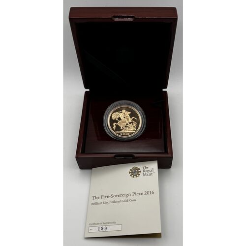 2016 QE11 £5 gold quintuple sovereign