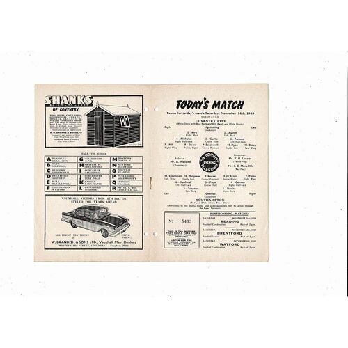 1959/60 Coventry City v Southampton FA Cup Football Programme