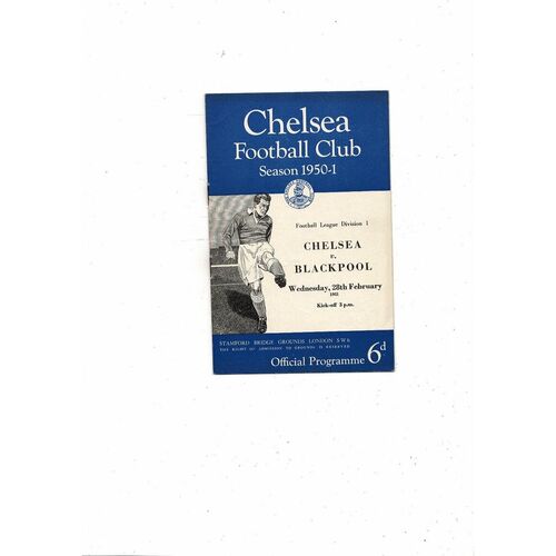 1950/51 Chelsea v Blackpool Football Programme