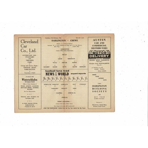 1959/60 Darlington v Crewe Alexandra Football Programme