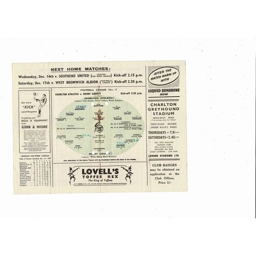 1949/50 Charlton Athletic v Derby County Football Programme
