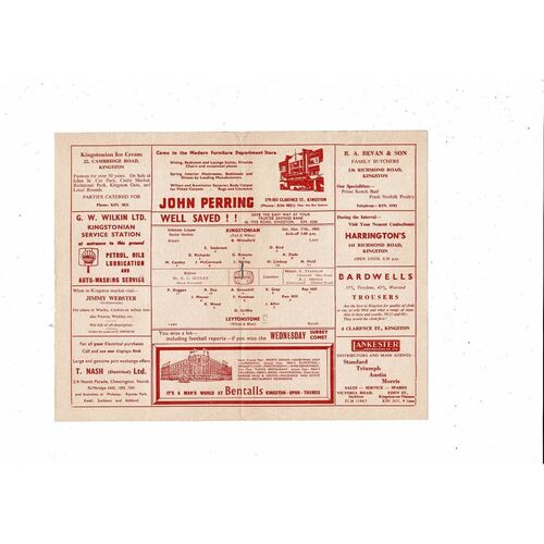 1961/62 Kingstonian v Leytonstone Isthmian League Football Programme
