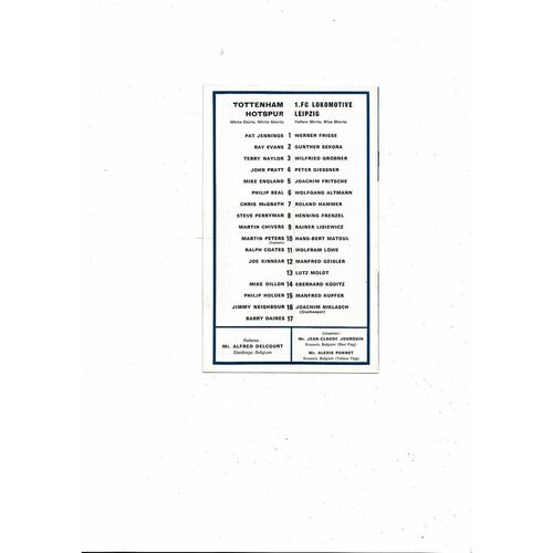 1974 Tottenham Hotspur v Lokomotive Leipzig UEFA Fairs Cup Semi Final Football Programme