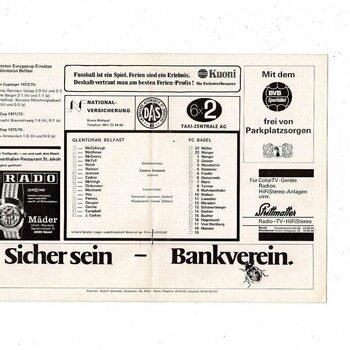Basel v Glentoran UEFA Cup Football Programme 1976/77