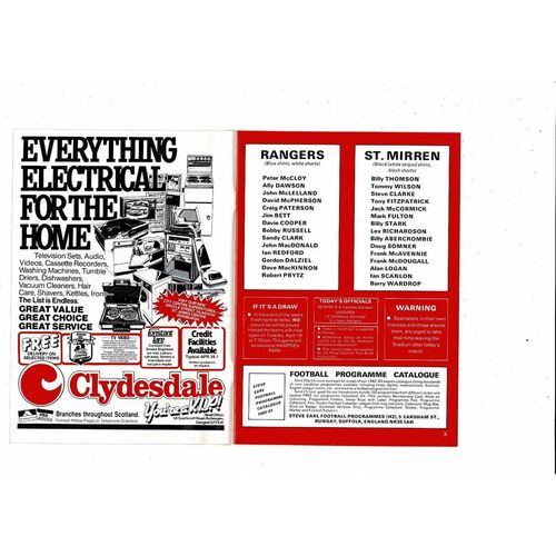 1983 Rangers v St. Mirren Scottish Cup Semi Final Football Programme