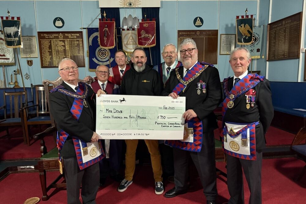 Cornish First Principals’ Chapter present Man Down Charity with £750