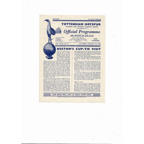 1955/56 Tottenham Hotspur v Boston United FA Cup Football Programme