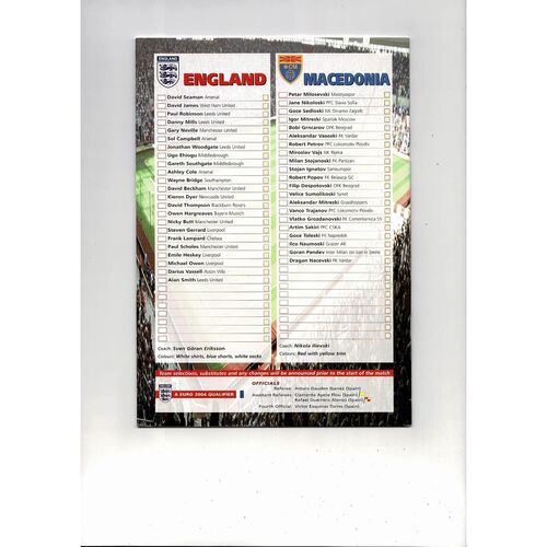 2002 England v Macedonia Football Programme