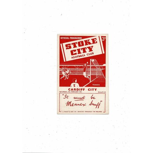 1952/53 Stoke City v Cardiff City Football Programme