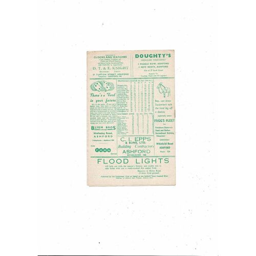 1959/60 Ashford Town v Trowbridge Southern League Football Programme