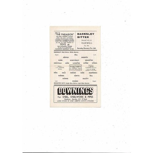 1963/64 Barnsley v Coventry City Football Programme