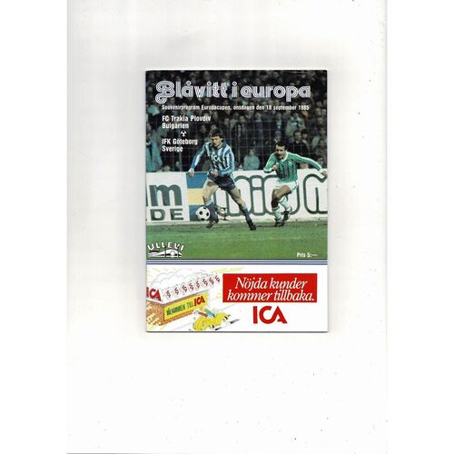 Gothenburg v Trakia Plovdiv European Cup Football Programme 1985/86