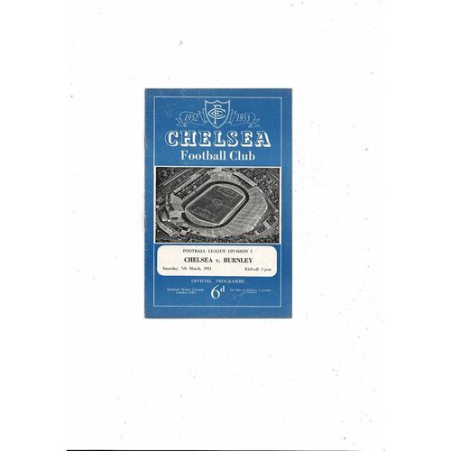 1952/53 Chelsea v Burnley Football Programme