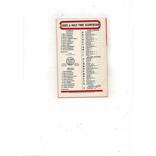 1972/73 Liverpool v Wolves Football Programme + League Review